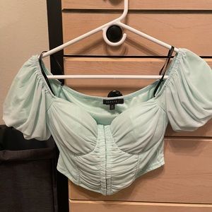 Turquoise off the shoulder crop top
